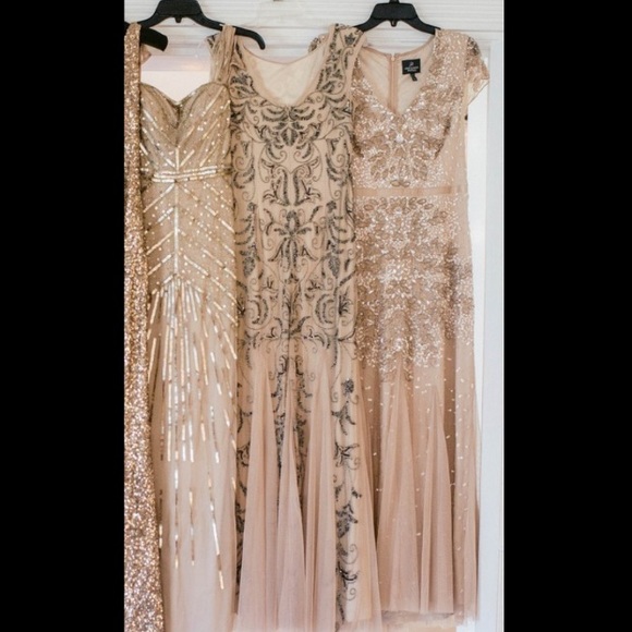 Adrianna Papell beaded cap sleeves V-neck waistband long Dress - Picture 7 of 9